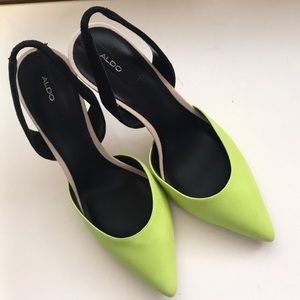 Aldo black & lime sling back 4” heels no box